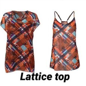 Cabi Plaid Lattice 2 Piece Short Sleeve Blouse Shirt with Tank - Size Small-Fall